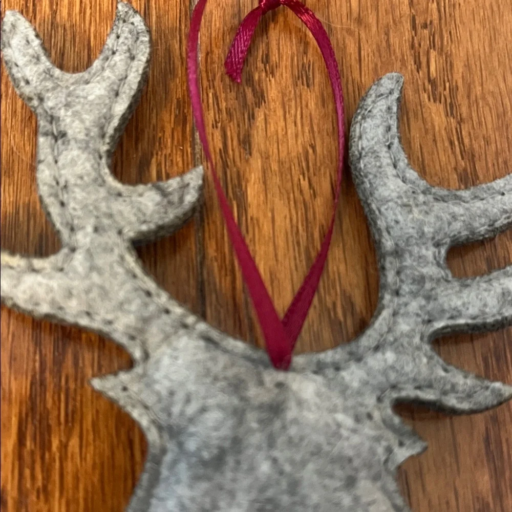 Set of 2 Gray Felt Buck Deer Stag Head Antler  Ornaments
